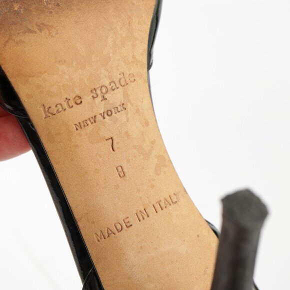 Kate Spade Womens Gina Sandals Size 7 Black Patent Bow D'Orsay Heel Dress Shoes - Picture 8 of 13